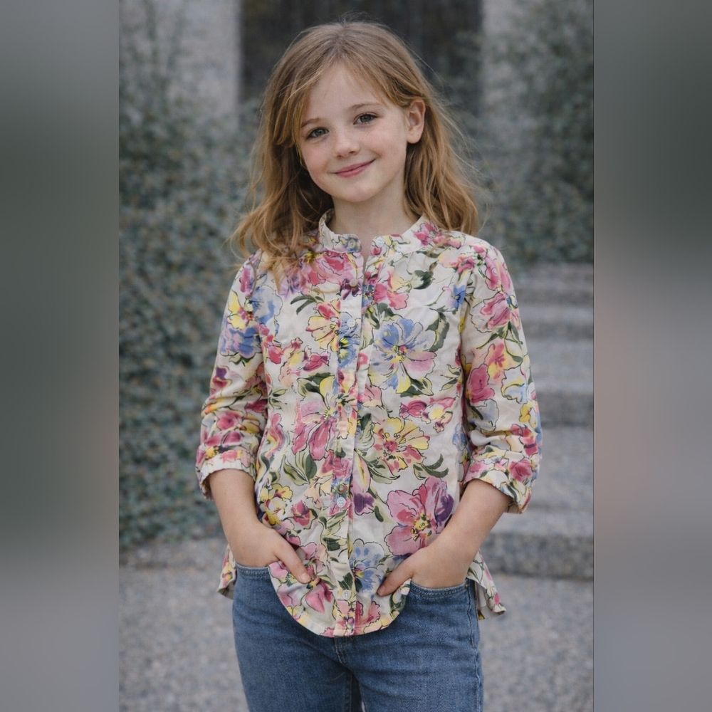 Girls Floral Button Blouse | Size 8 | Lightweight Top Soft